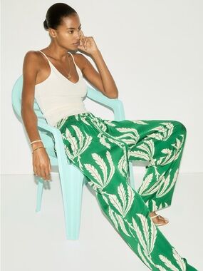 H&M Green Wide-Leg Leaf Print Pants